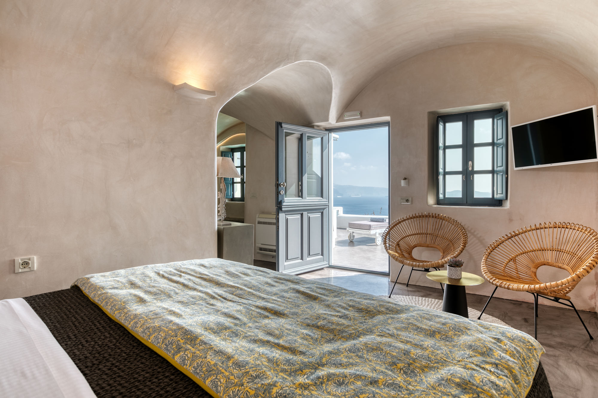 The lavish interior of the luxury apartments of Nostos Apartments in Oia Santorini
